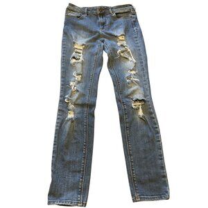 Bullhead Womens High Rise Distressed Skinny Jeans Size 7 Blue Denim